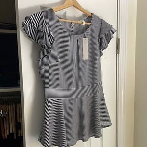 Monteau Navy and White Striped Peplum Top